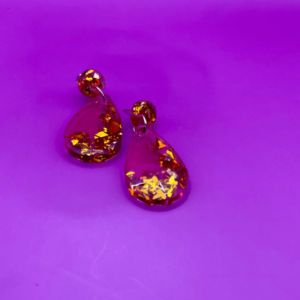 Pink Teardrop Earrings with Silver & Gold Glitter